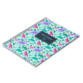 Aqua | Cute Colorful Dinosaur Pattern Personalized Notitieboek (Linkerzijde)