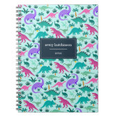 Aqua | Cute Colorful Dinosaur Pattern Personalized Notitieboek (Voorkant)