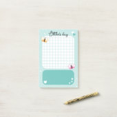 Aqua Cute Hearts Stars Vlinders Naam Toevoegen Post-it® Notes (Op bureau)