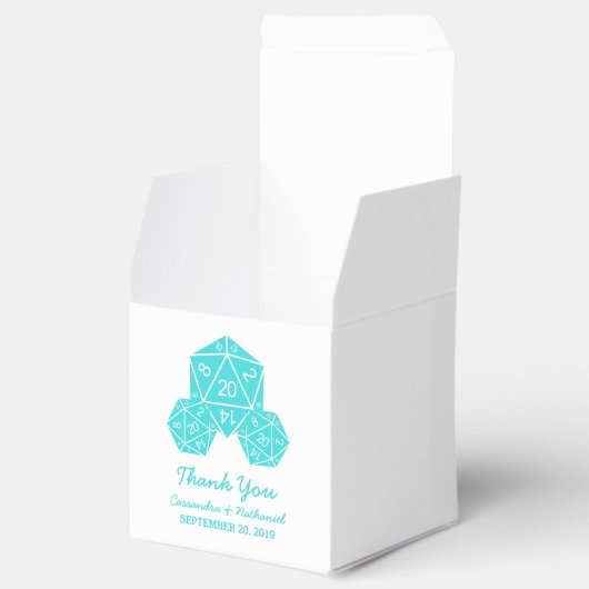 Aqua D20 Dice Wedding Favor Boxes Bedankdoosjes (Geopend)