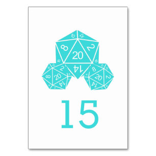 Aqua D20 Dice Wedding Table Kaart
