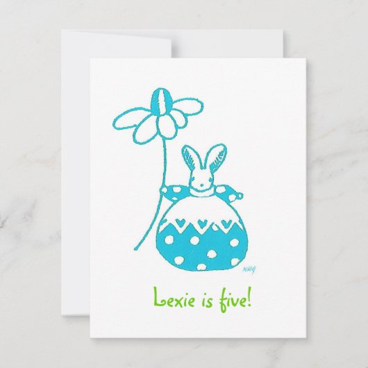 Aqua Daisy Bunny verjaardaguitnodiging Kaart (Voorkant)
