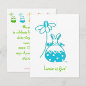 Aqua Daisy Bunny verjaardaguitnodiging Kaart (Voorkant / Achterkant)