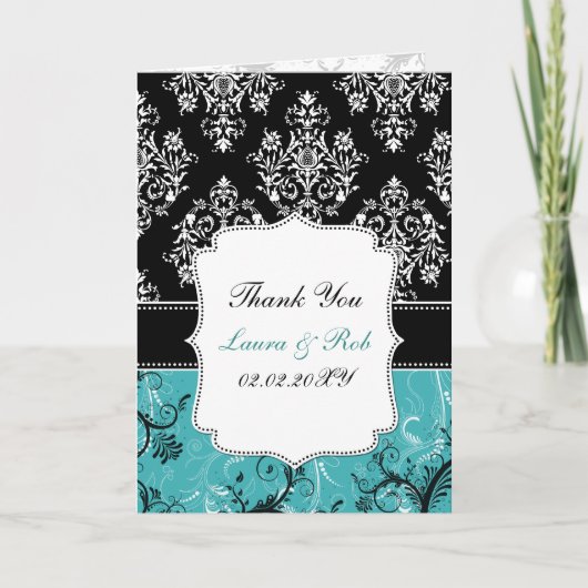 aqua damask bruiloft Bedankt (Voorkant)
