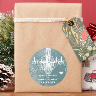 Aqua  Damask Chandelier Ronde Sticker