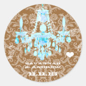 Aqua  Damask Chandelier Ronde Sticker (Voorkant)