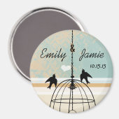 Aqua Damask & Coral Bird Cage Wedding Magneet (Voorkant / Achterkant)