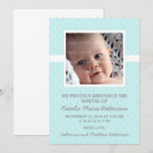 Aqua Damask Frame Photo Faire-part bébé (Devant / Derrière)