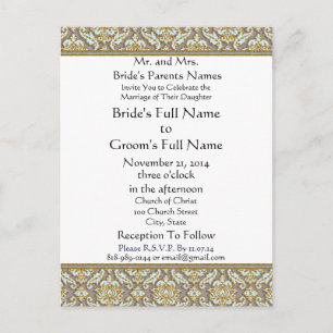 Aqua Damask Grey Faire-part de mariage