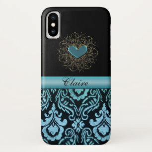 Aqua Damask met Heart Personalized Hoesje