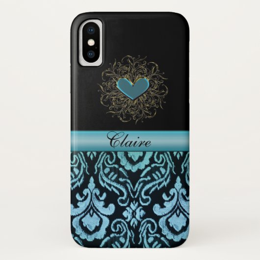  Aqua Damask met Heart Personalized Hoesje (Achterkant)
