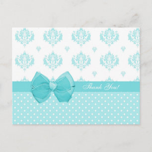 Aqua Damask met Polka Dots Dank je wel Briefkaart