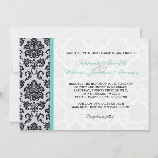 Aqua Damask Monogram Weddenschap Kaart (Voorkant)