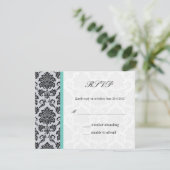 Aqua Damask Monogram Wedding RSVP Kaartje (Staand voorkant)