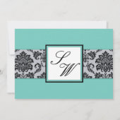 Aqua Damask Monogramme Faire-part de mariage (Dos)