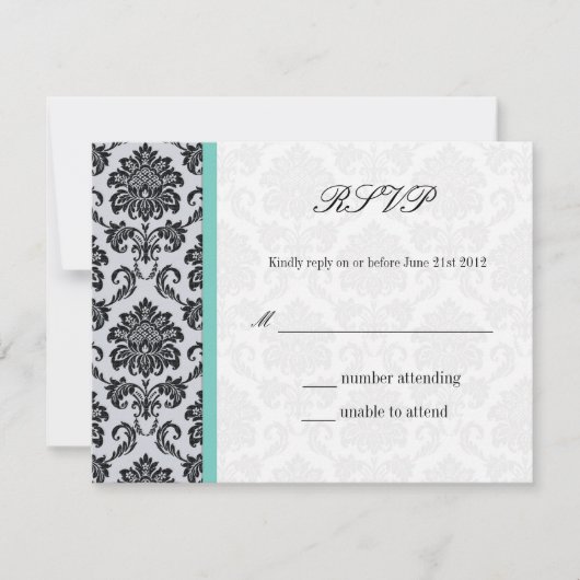 Aqua Damask Monogramme Mariage RSVP (Devant)