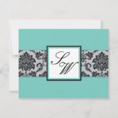 Aqua Damask Monogramme Mariage RSVP (Dos)