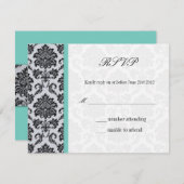 Aqua Damask Monogramme Mariage RSVP (Devant / Derrière)