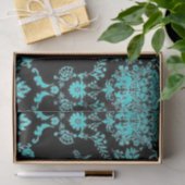 Aqua Damask op zwart ontwerp Tissuepapier (Geschenk)
