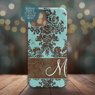  Aqua Damask Patroon met Monogram Case-Mate iPhone 14 Hoesje