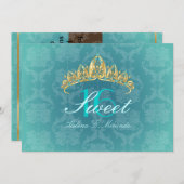 Aqua Damask Sweet 16/ invitations tiara/turquoise (Devant / Derrière)