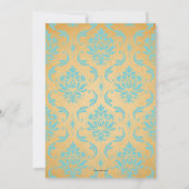 Aqua Damask Vlourish Wedding Invitation Kaart (Achterkant)