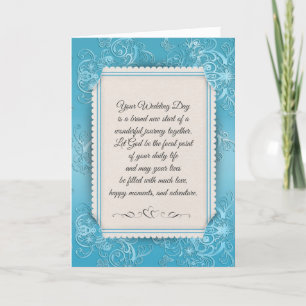 Aqua Damask Wedding Kaart