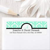 Aqua Damask Wedding Monogram Adresetiketten Etiket (Insitu)