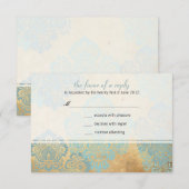 Aqua Damask Wedding Response Kaart (Voorkant / Achterkant)