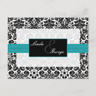 aqua damask Wedding rsvp card Uitnodiging Briefkaart