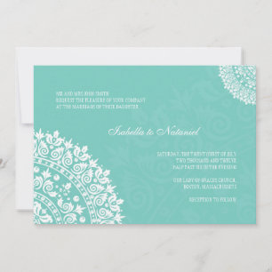 Aqua Damask Wedding Uitnodiging