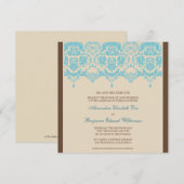 Aqua Darling Damask Lace Square Wedding Invitation Kaart (Voorkant / Achterkant)