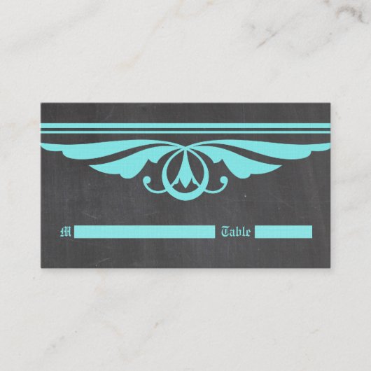 Aqua Deco Chalkboard Place Card Plaatskaartje (Voorkant)