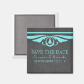 Aqua Deco Chalkboard Save the Date Magnet Magneet (Voorkant / Achterkant)