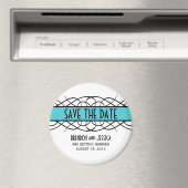 Aqua Deco Flourish Save the Date Magnet Magneet (Insitu (Vaatwasser))