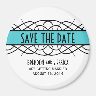 Aqua Deco Flourish Save the Date Magnet Magneet