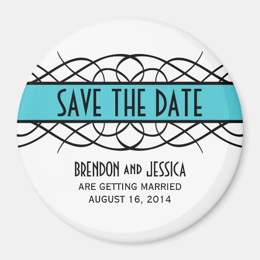 Aqua Deco Flourish Save the Date Magnet Magneet (Voorkant)