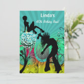 aqua disco retro party Invitation Kaart (Staand voorkant)