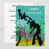 aqua disco retro party Invitation Kaart (Voorkant / Achterkant)