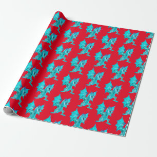 Aqua Draak Fantasie Mythisch Wezen Rood Cadeaupapier