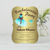Aqua Dress op Gold Bachelorette Party Kaart (Staand voorkant)