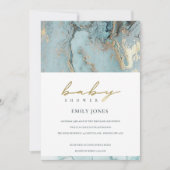 AQUA DUSKY BLUE GOLD AGATE BABY SHOWER INVITE BEDANKKAART (Voorkant)