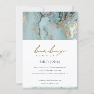 AQUA DUSKY BLUE GOLD AGATE BABY SHOWER INVITE BEDANKKAART