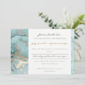 AQUA DUSKY BLUE GOLD AGATE GRAND OPENING UITNODIGE BEDANKKAART (Staand voorkant)