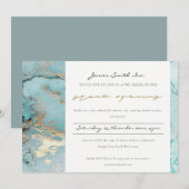 AQUA DUSKY BLUE GOLD AGATE GRAND OPENING UITNODIGE BEDANKKAART (Voorkant / Achterkant)