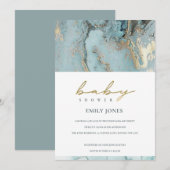 AQUA DUSKY BLUE GOLD AGATE INVITATION BABY SHOWER (Devant / Derrière)