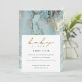 AQUA DUSKY BLUE GOLD AGATE INVITATION BABY SHOWER (Debout devant)