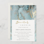 AQUA DUSKY BLUE GOLD AGATE INVITATION FÊTE DES MAR (Devant / Derrière)