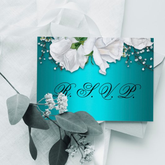 Aqua Elegant Blanc Floral Mariage RSVP