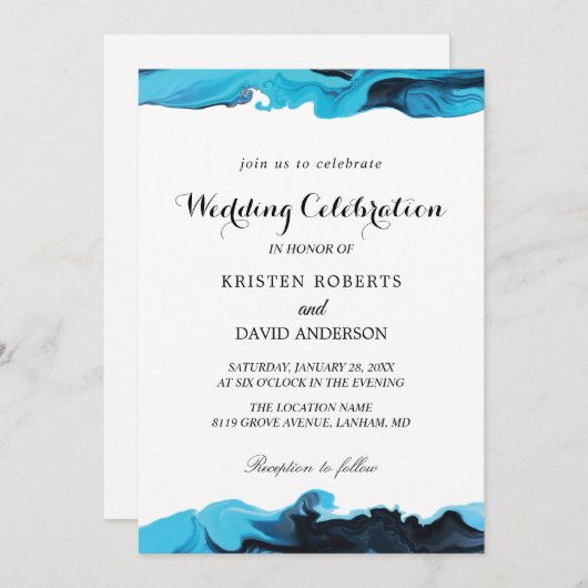 aqua élégant et mariage noir invitations (Devant / Derrière)